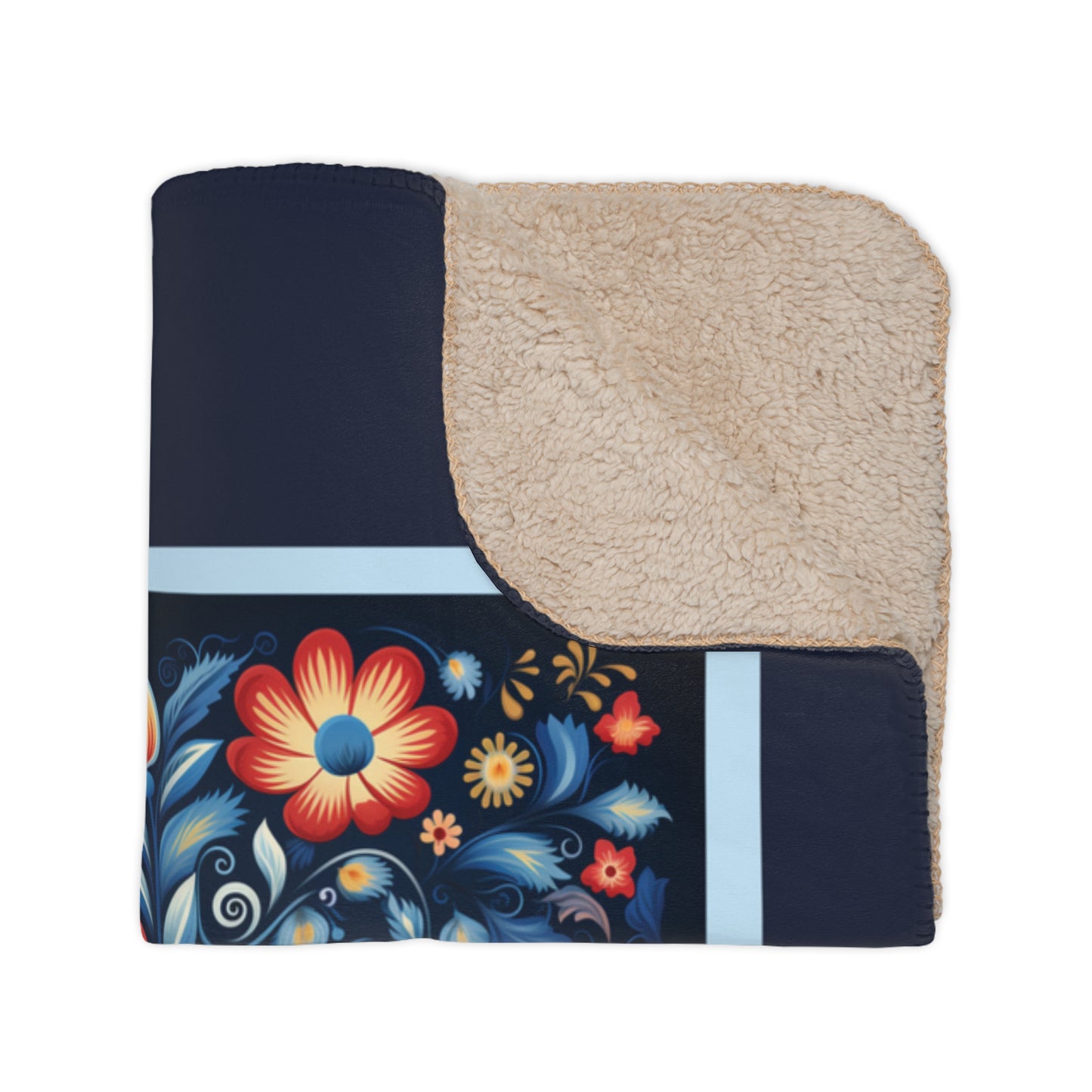 Navy Blue Scandi Folk Art Blanket, Scandinavian Art - Folk Art - Rosemaling