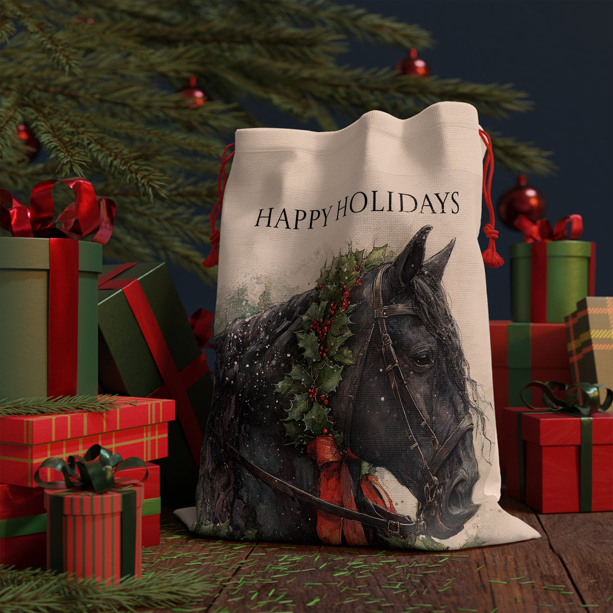 Friesian Horse Christmas Gift Bag – Large Holiday Santa Sack