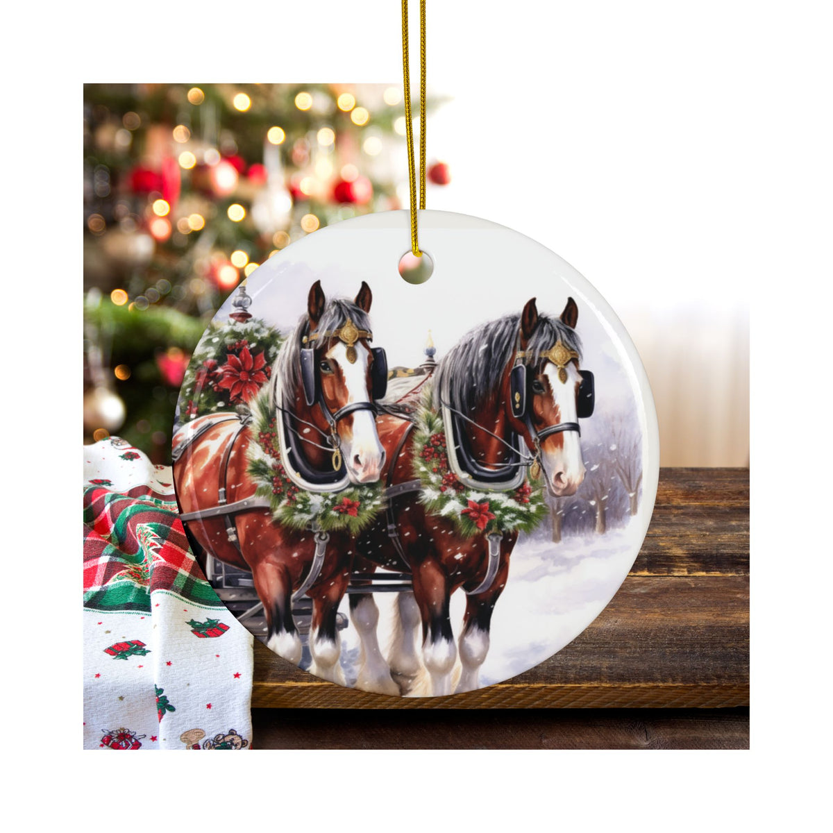Personalized Holiday Clydesdale Horse Christmas Ornament