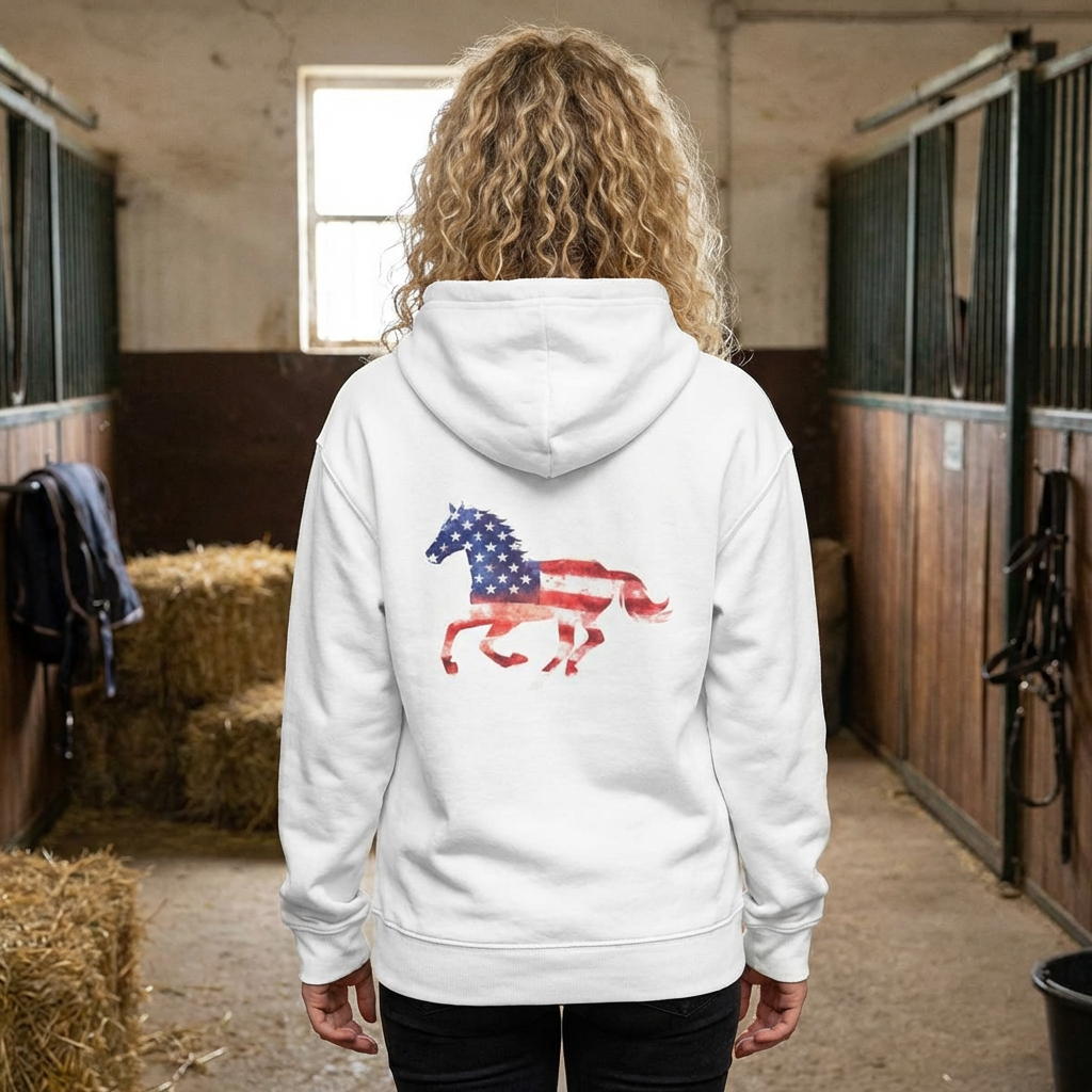 American Horse Girl Crop Hoodie | Flag Horse Graphic