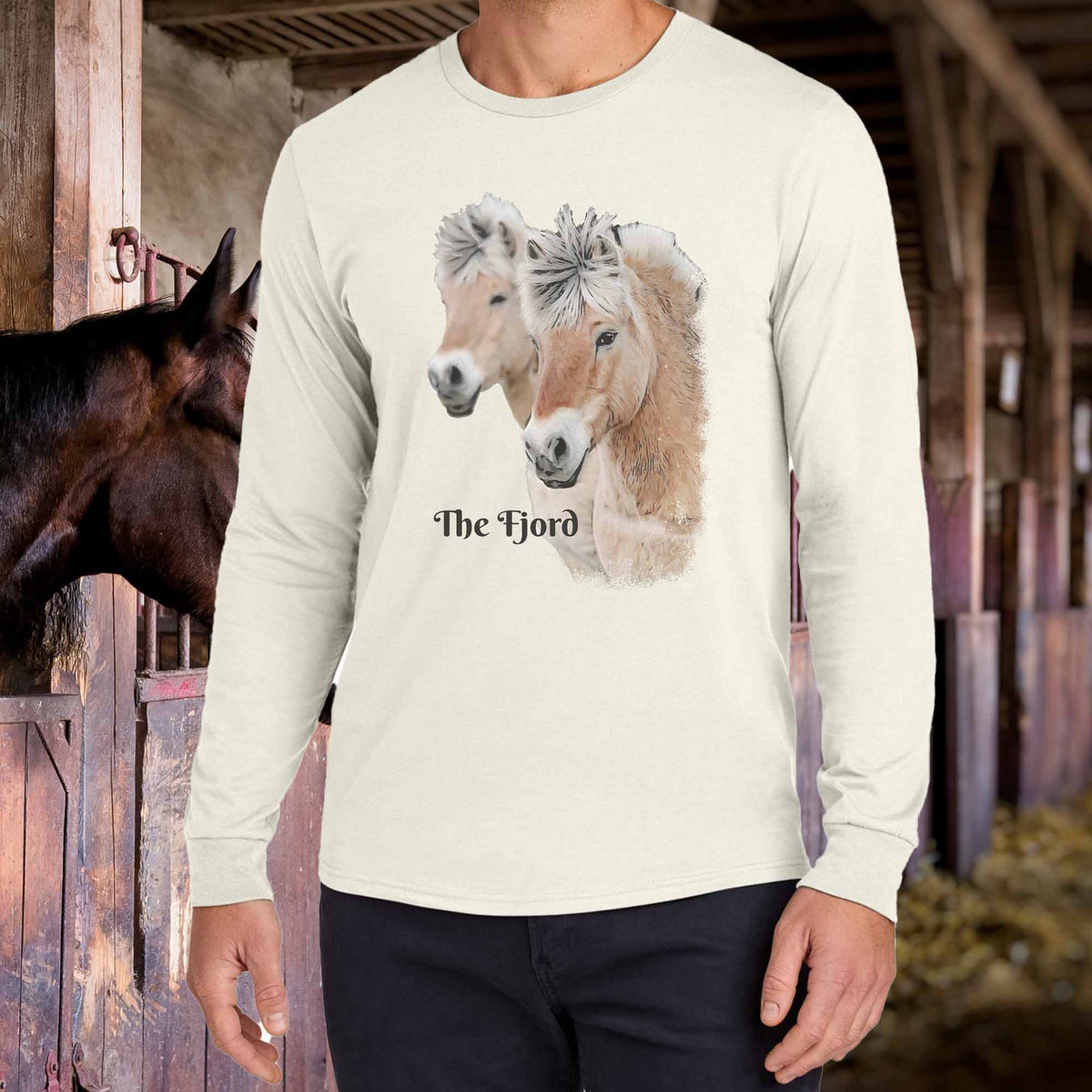 Fjord Horse Portrait Long Sleeve Shirt | Fjord Horses Illustration