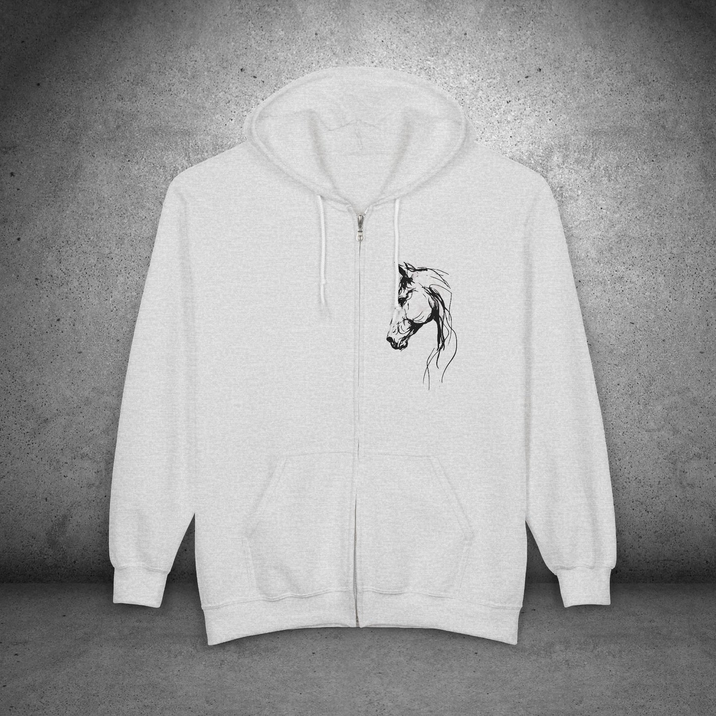 Horse Head Sketch Zip Hoodie — Minimal Equestrian Zip-Up for Riders & Horse Lovers