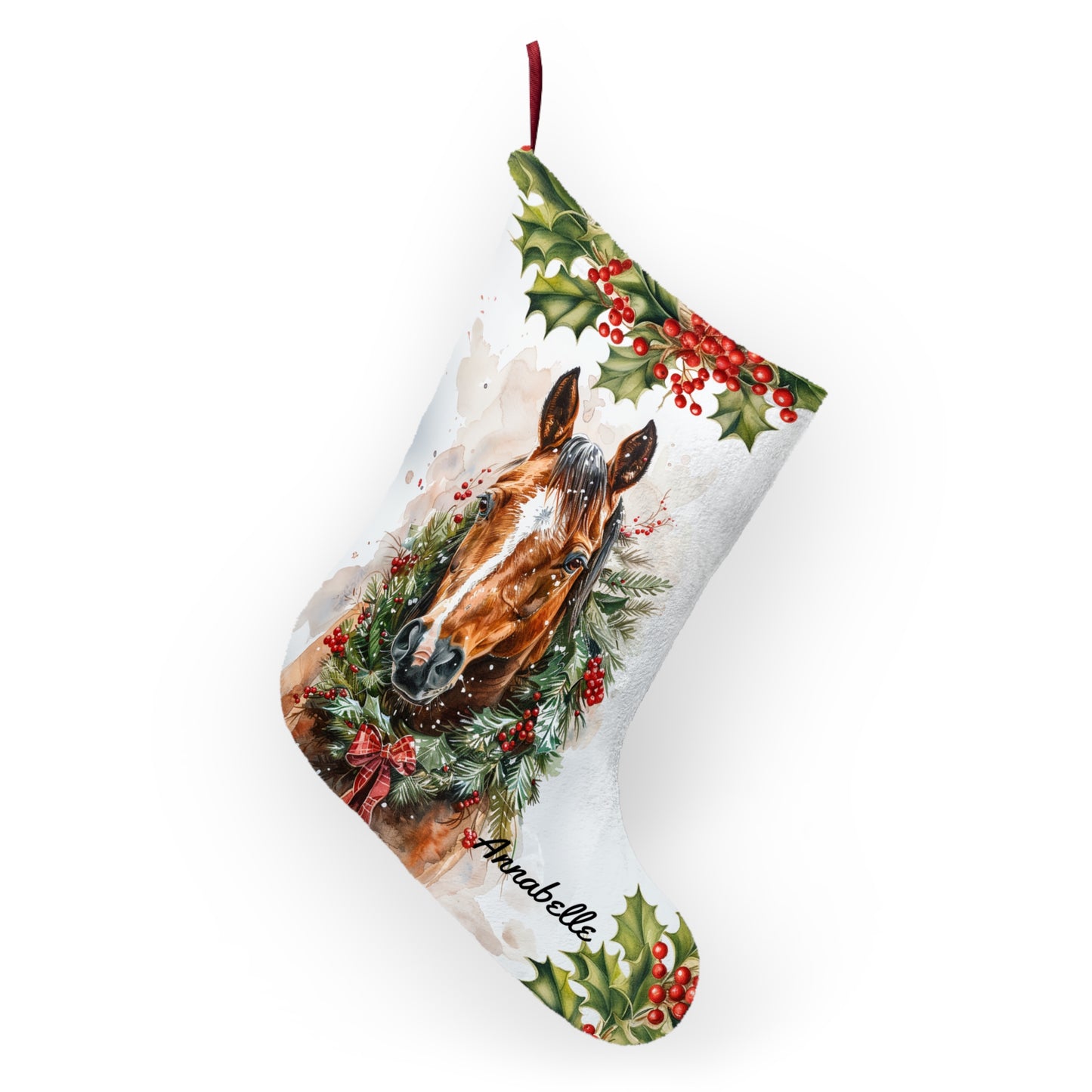 Christmas Brown Horse with Blaze Stocking, Holiday Gift for Horse Lover