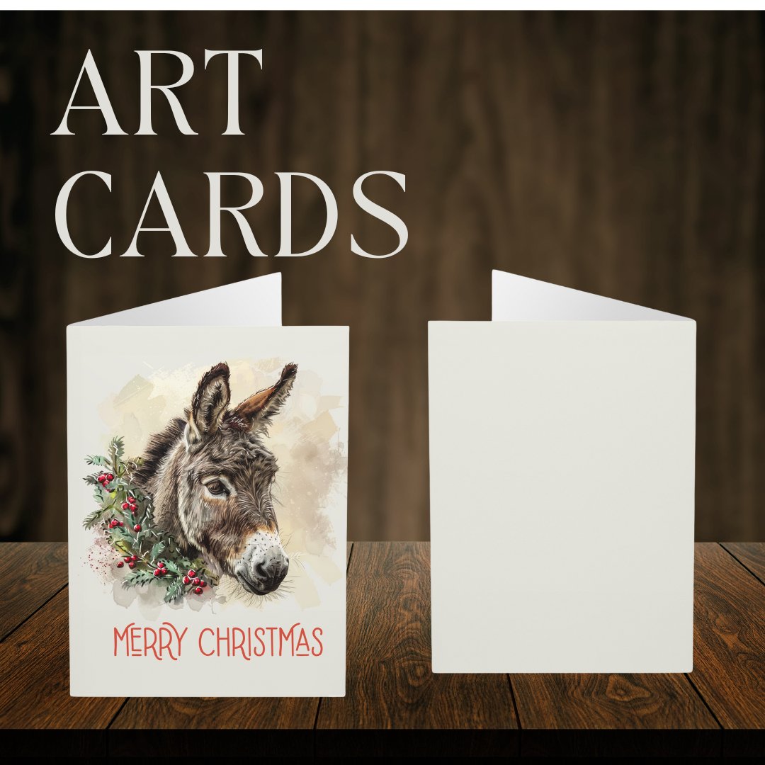 5 Donkey Christmas Card Set, Large Blank Christmas Greeting Cards - FlooredByArt
