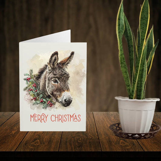 5 Donkey Christmas Card Set, Large Blank Christmas Greeting Cards - FlooredByArt