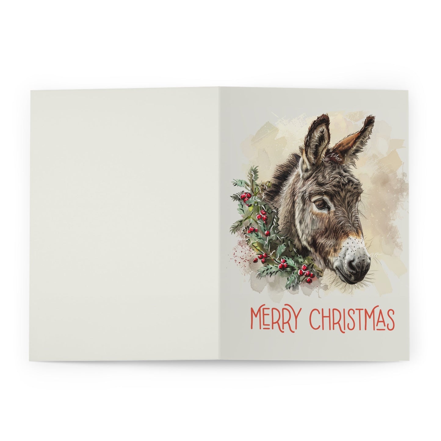 5 Donkey Christmas Card Set, Large Blank Christmas Greeting Cards - FlooredByArt