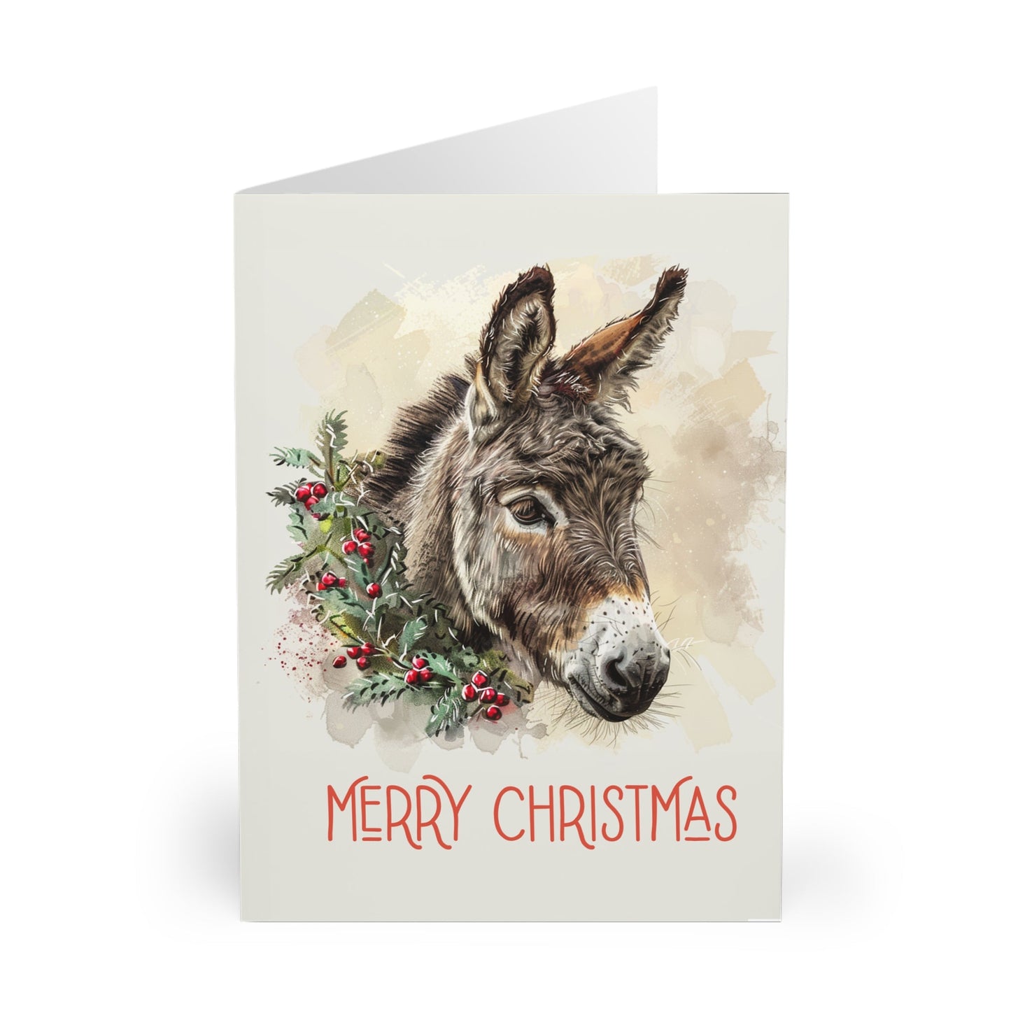 5 Donkey Christmas Card Set, Large Blank Christmas Greeting Cards - FlooredByArt