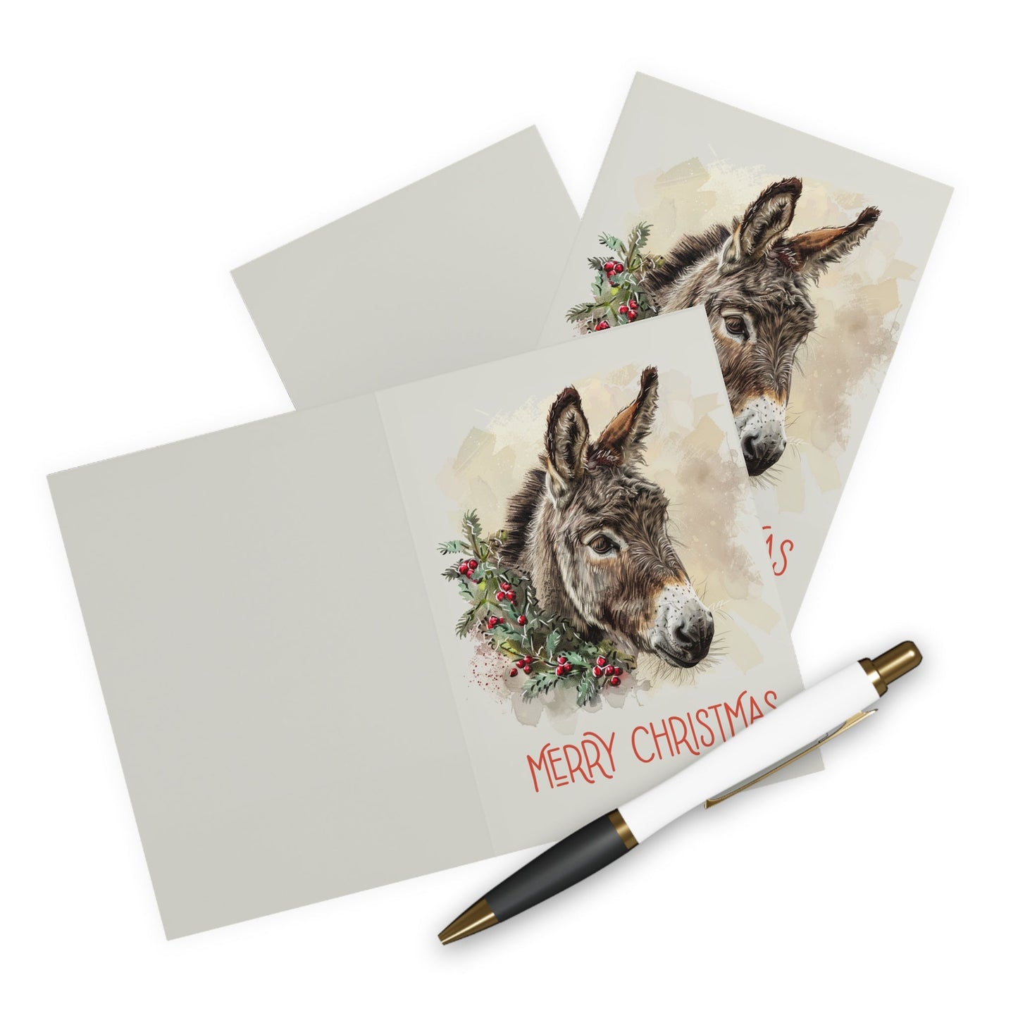 5 Donkey Christmas Card Set, Large Blank Christmas Greeting Cards - FlooredByArt