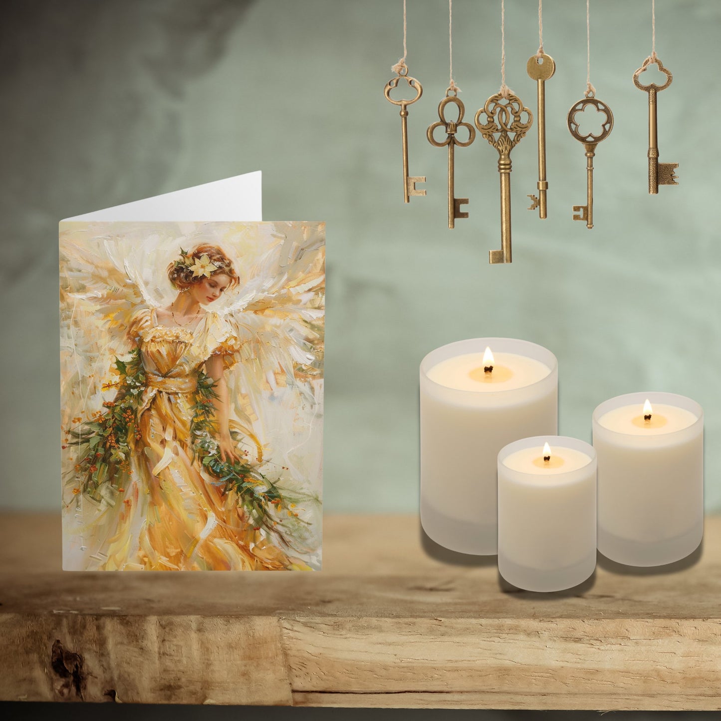 5 Gold Angel Art Holiday or Everyday Cards, Large Christmas Notecards - FlooredByArt