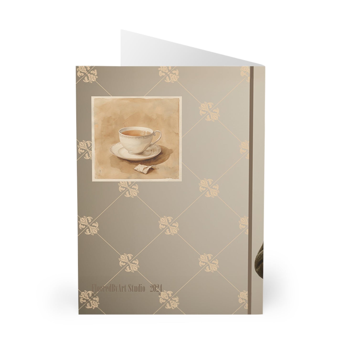 5 Granny Cat Note Cards Set, Original Artwork Design, Cat in a Sweater Drinking Tea, Blank Notecard Set, Any Occasion Cards, Tea Lover Gift - FlooredByArt