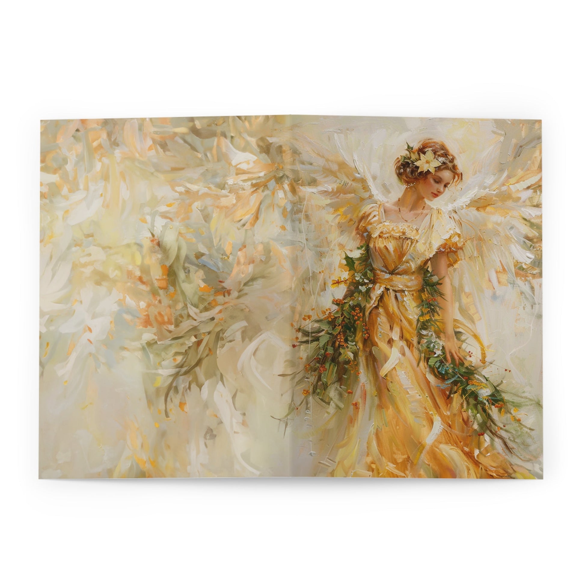 5 Original Art Golden Holiday Angel in Oils Cards, Set of Christmas Notecards - FlooredByArt