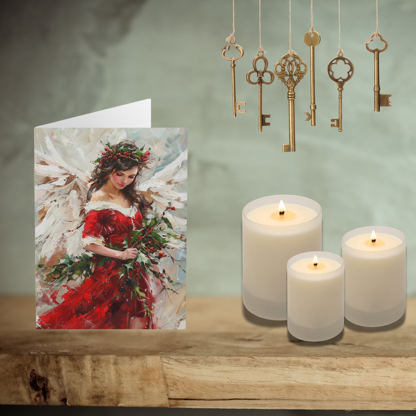 5 Original Art Scarlet Red Holiday Angel in Oils Cards, Set of Blank Christmas - FlooredByArt