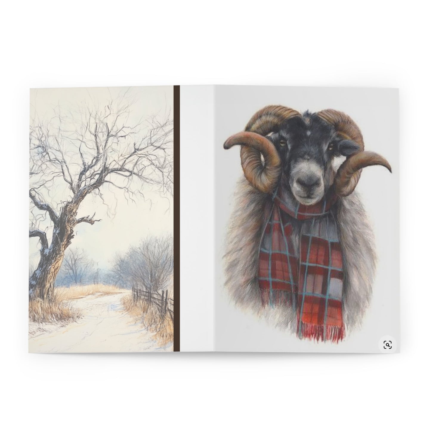 5 Whimsical Highland Ram Note Card, Large RAM Greeting Card 2 sided - FlooredByArt