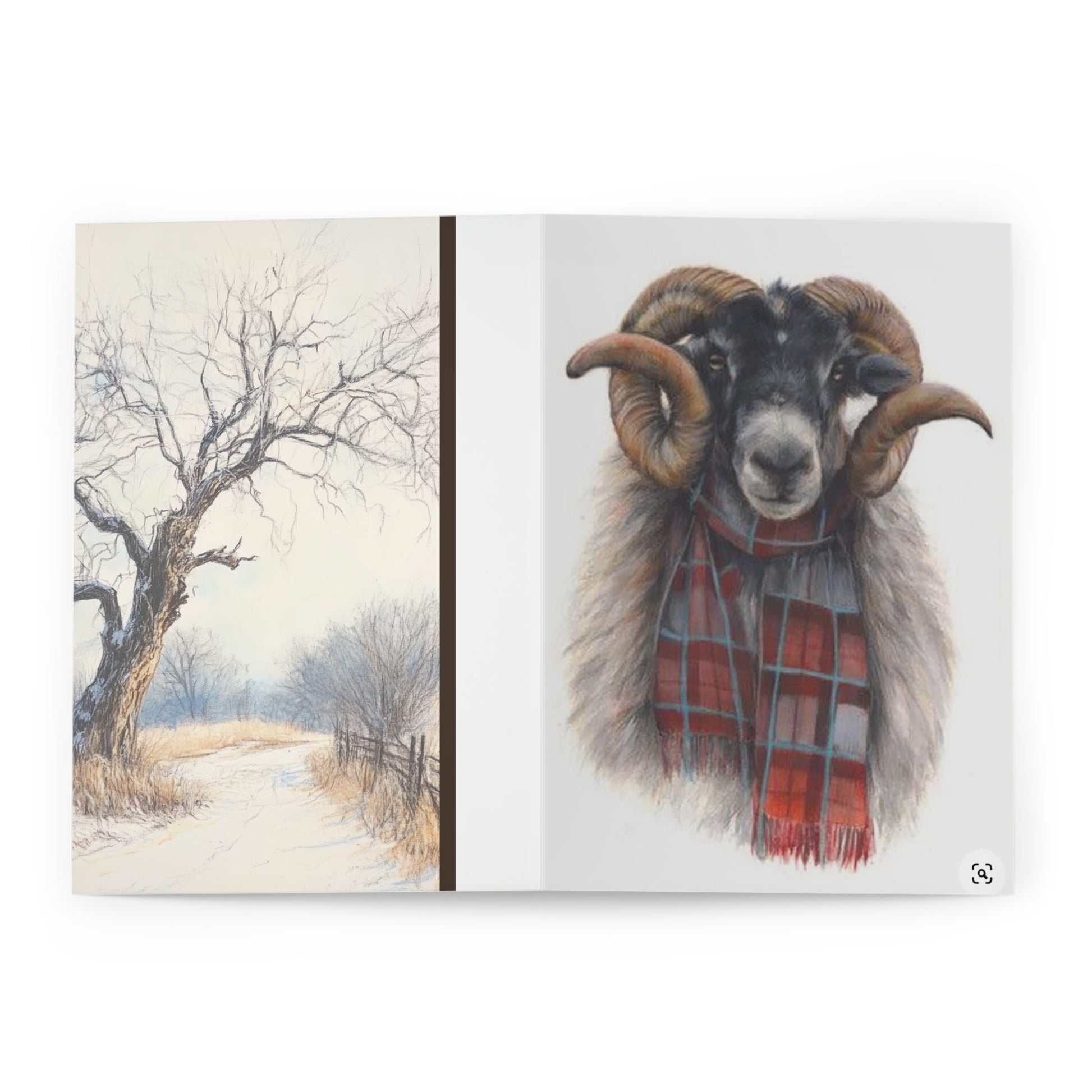 5 Whimsical Highland Ram Note Card, Large RAM Greeting Card 2 sided - FlooredByArt