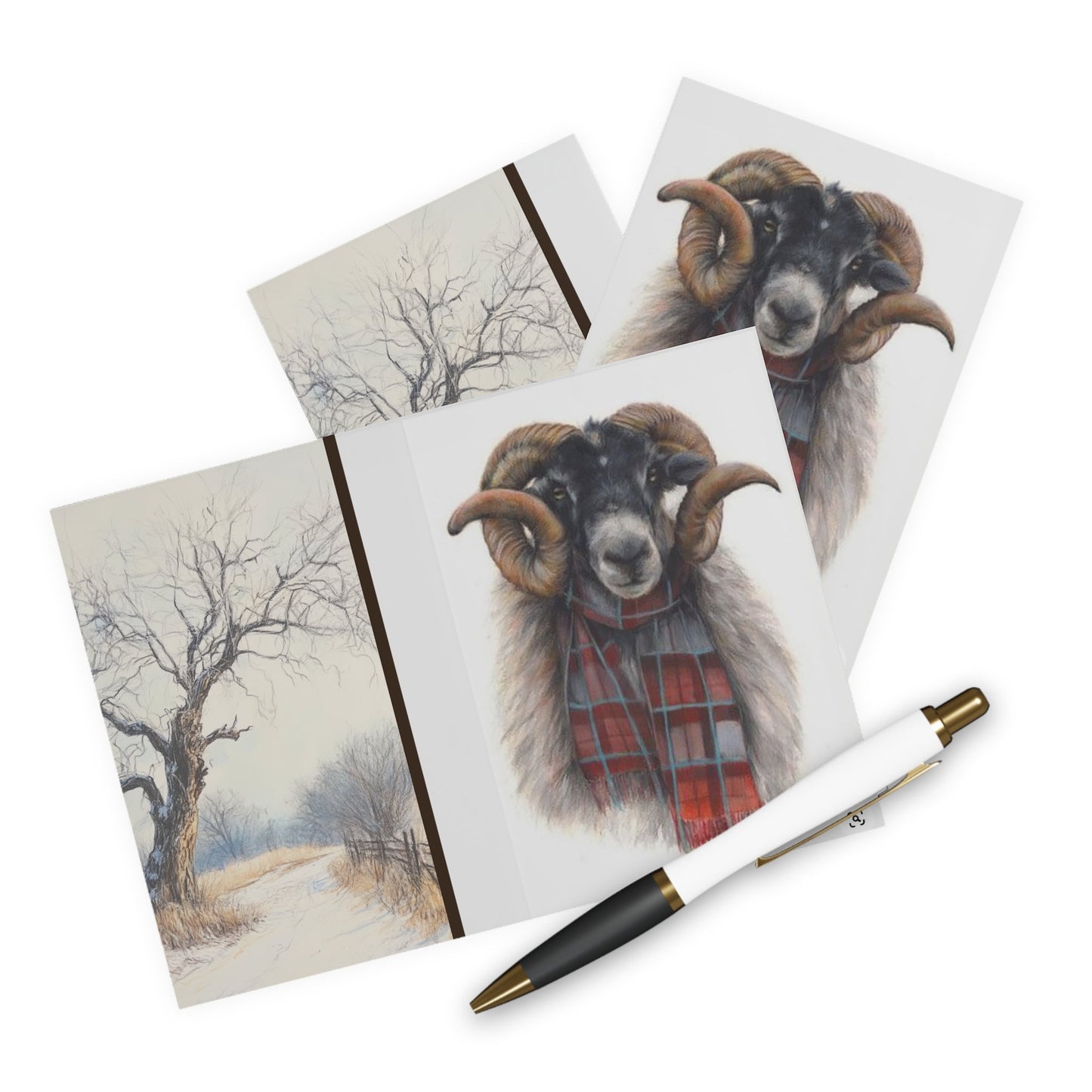 5 Whimsical Highland Ram Note Card, Large RAM Greeting Card 2 sided - FlooredByArt
