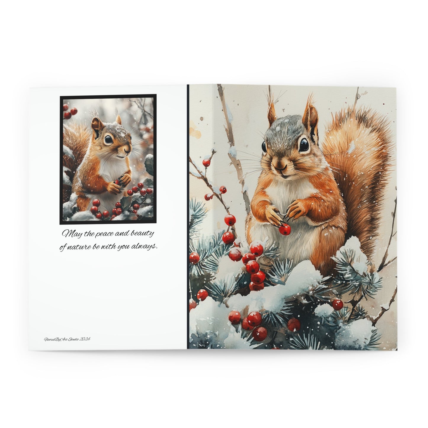 5 Wildlife Nature Squirrel Card, Winter Art Cards for Everyday or Christmas - FlooredByArt