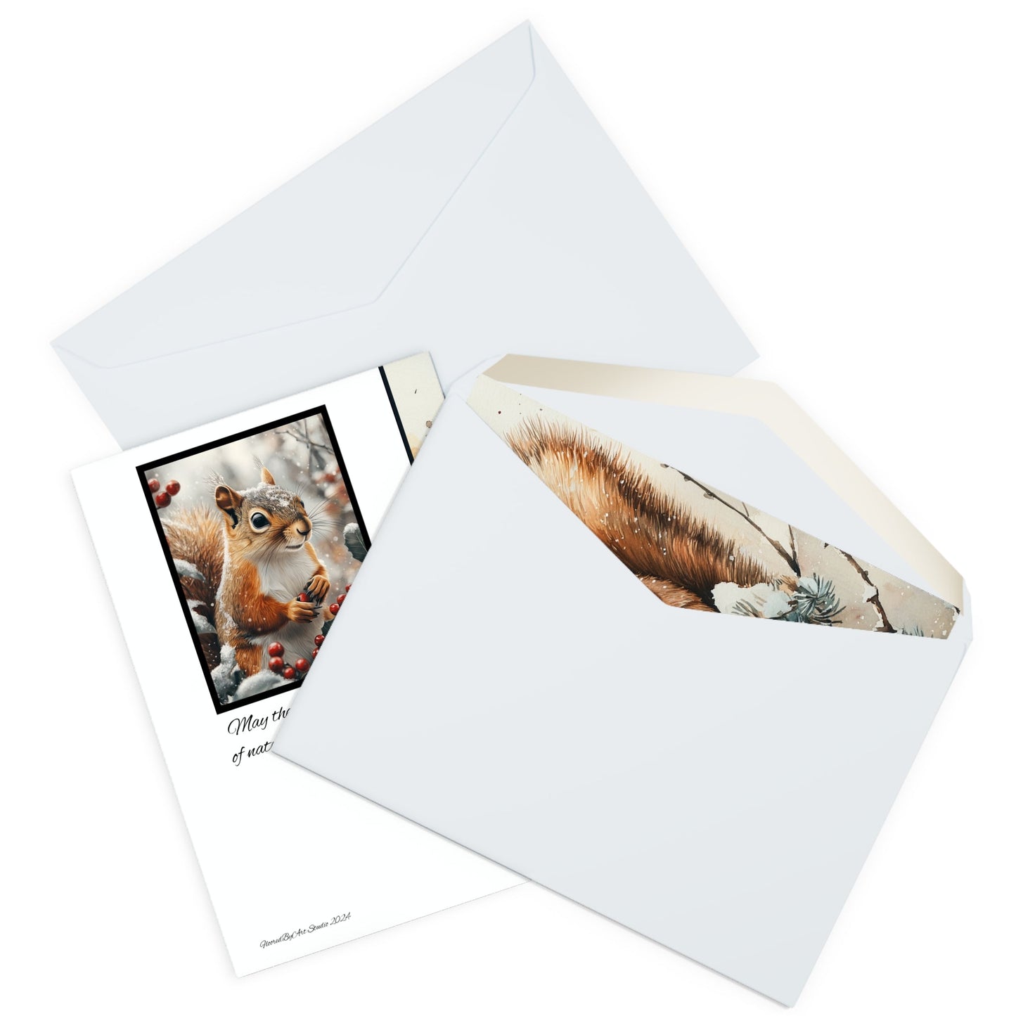 5 Wildlife Nature Squirrel Card, Winter Art Cards for Everyday or Christmas - FlooredByArt