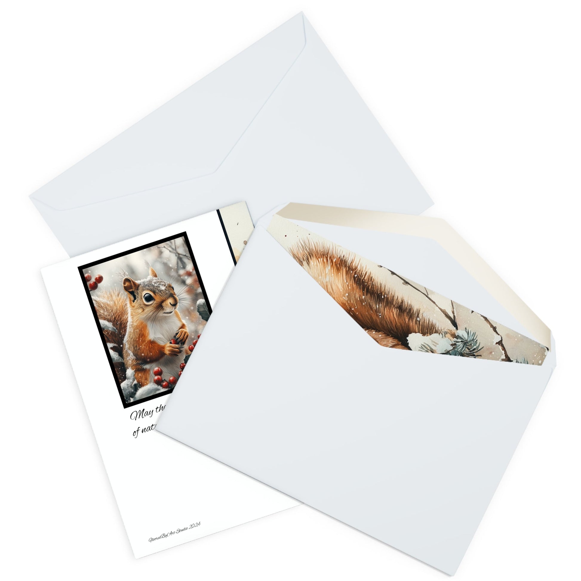 5 Wildlife Nature Squirrel Card, Winter Art Cards for Everyday or Christmas - FlooredByArt