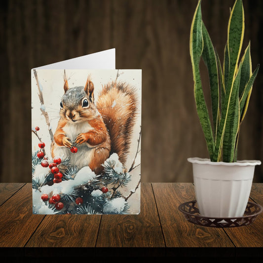 5 Wildlife Nature Squirrel Card, Winter Art Cards for Everyday or Christmas - FlooredByArt