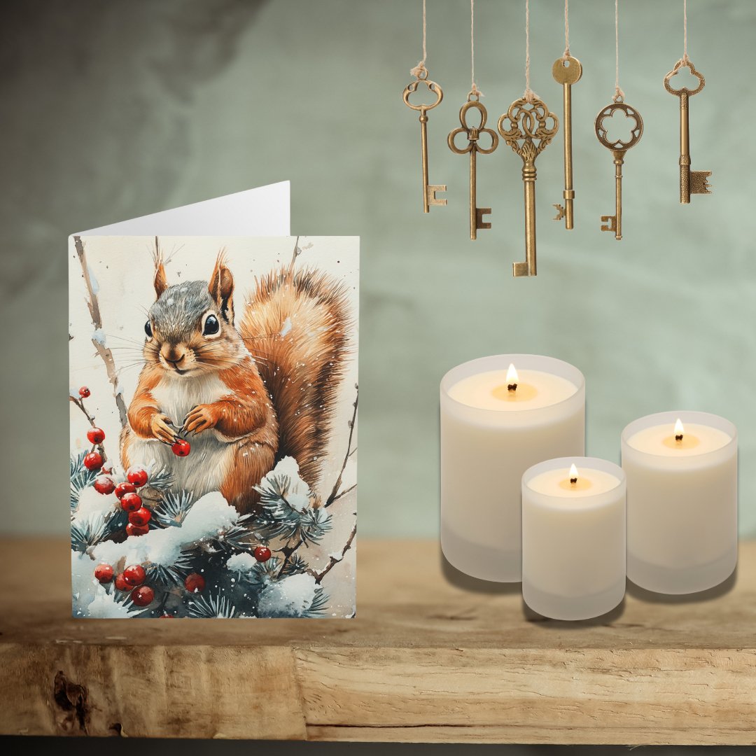 5 Wildlife Nature Squirrel Card, Winter Art Cards for Everyday or Christmas - FlooredByArt