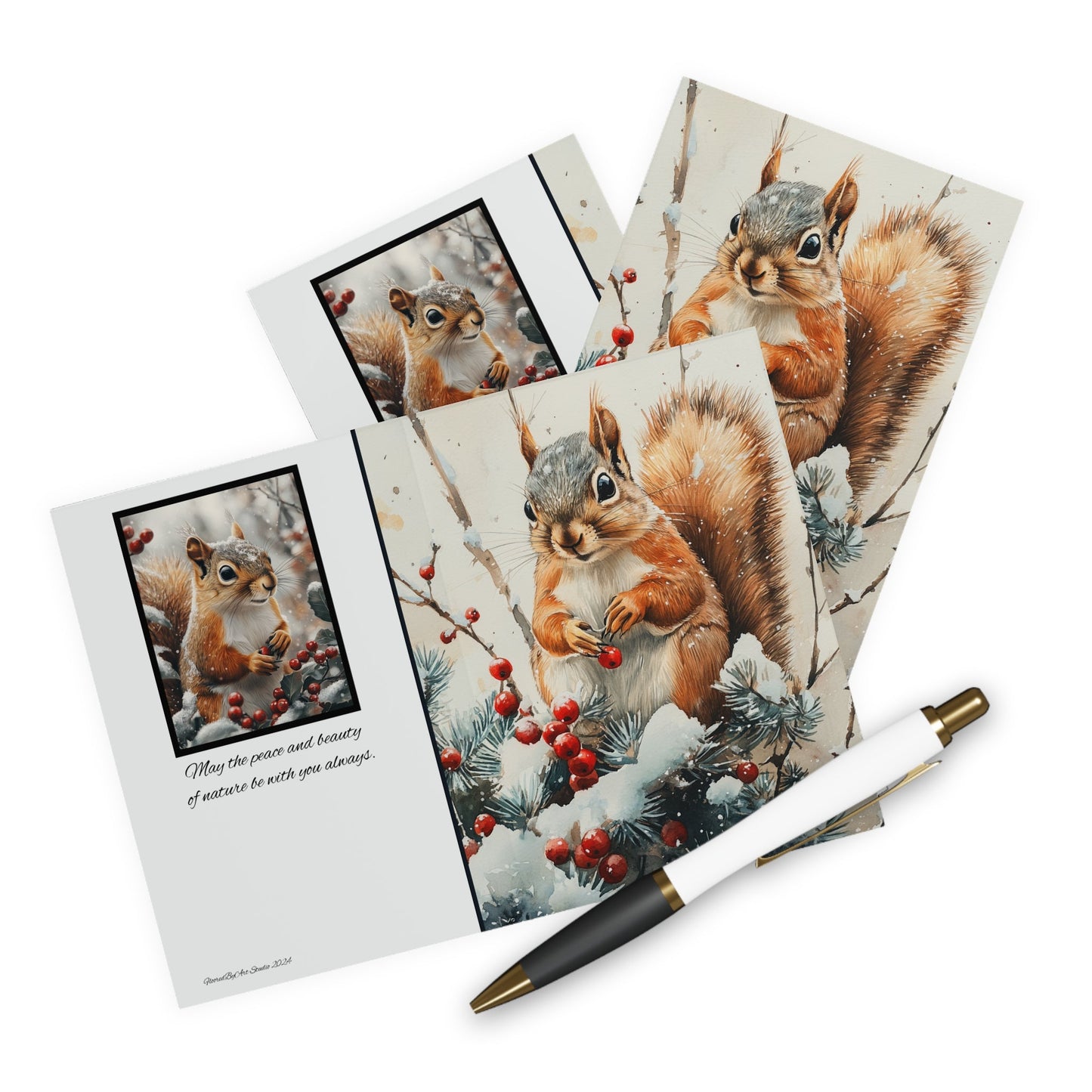 5 Wildlife Nature Squirrel Card, Winter Art Cards for Everyday or Christmas - FlooredByArt