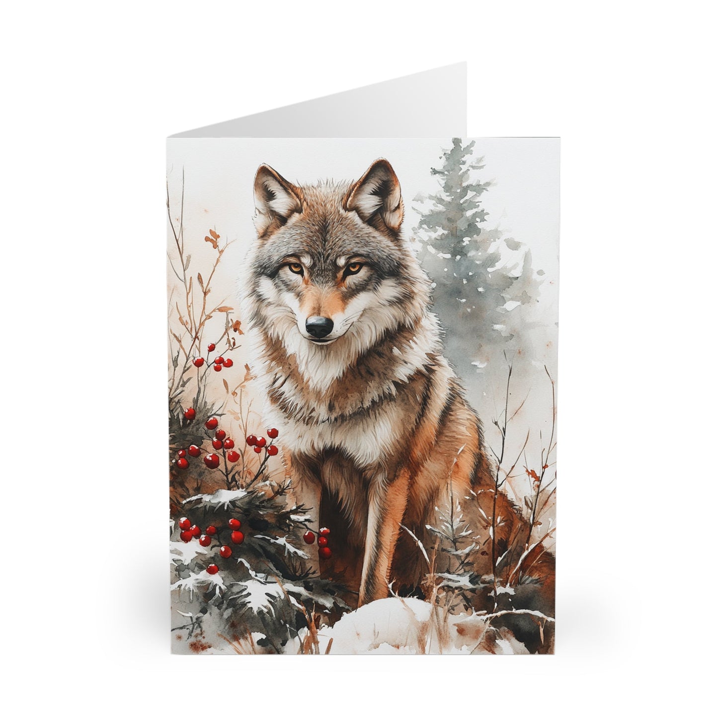 5 Wildlife Nature Wolf Card, Winter Wolf Design Blank Greeting Cards - FlooredByArt