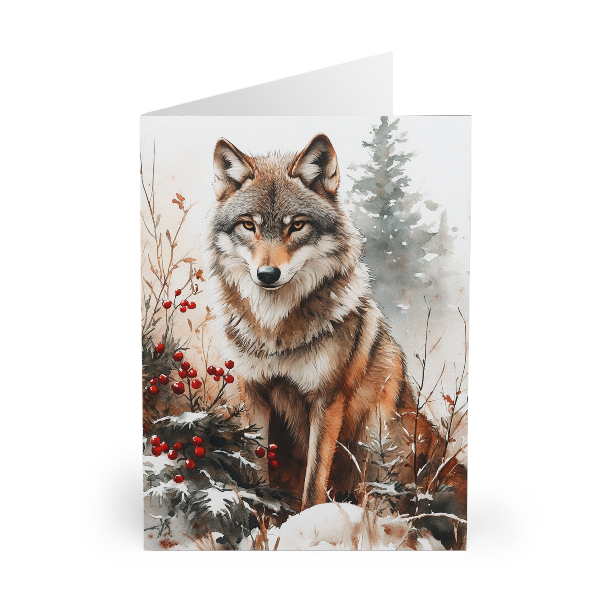 5 Wildlife Nature Wolf Card, Winter Wolf Design Blank Greeting Cards - FlooredByArt