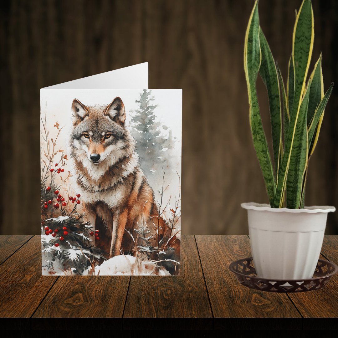 5 Wildlife Nature Wolf Card, Winter Wolf Design Blank Greeting Cards - FlooredByArt