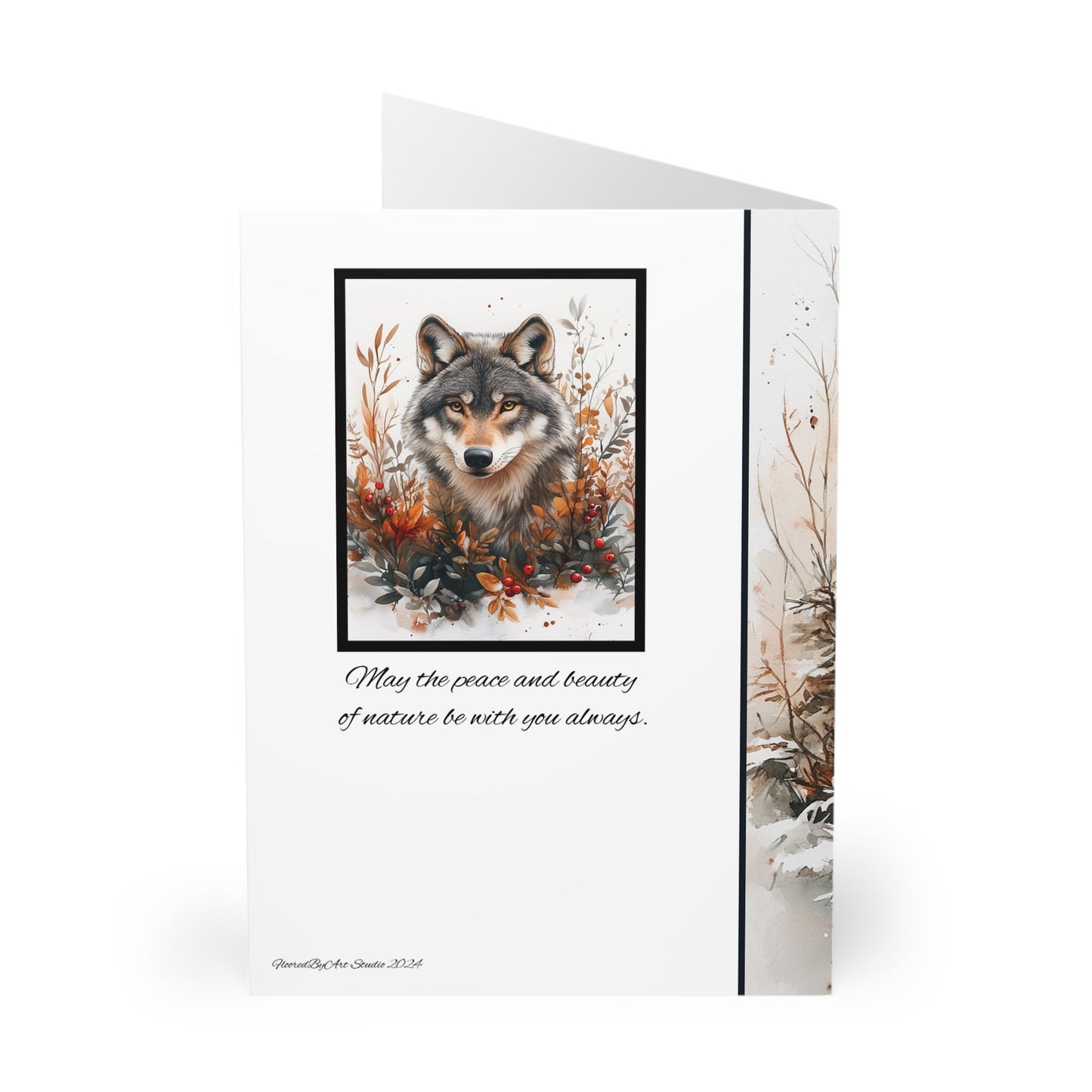 5 Wildlife Nature Wolf Card, Winter Wolf Design Blank Greeting Cards - FlooredByArt