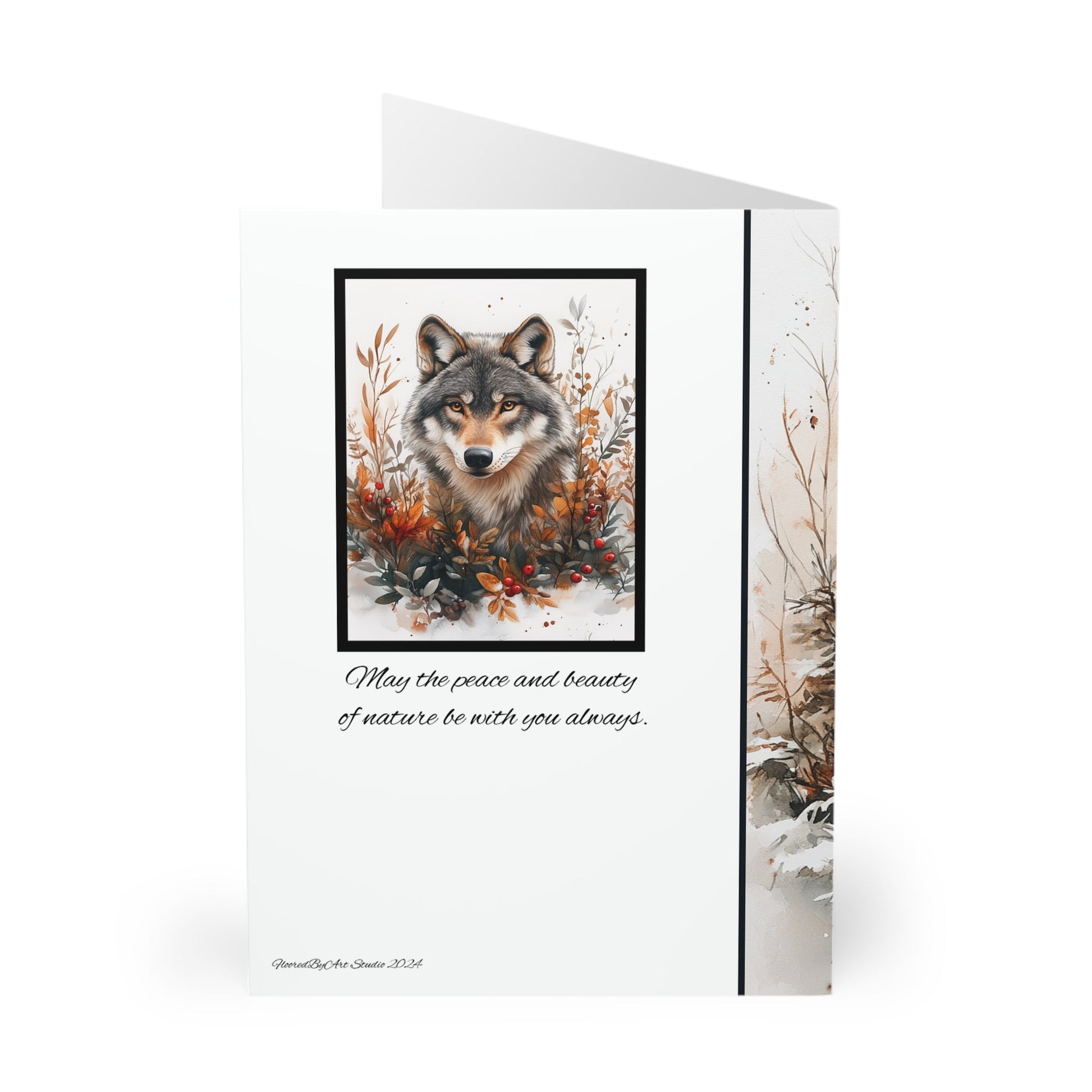 5 Wildlife Nature Wolf Card, Winter Wolf Design Blank Greeting Cards - FlooredByArt
