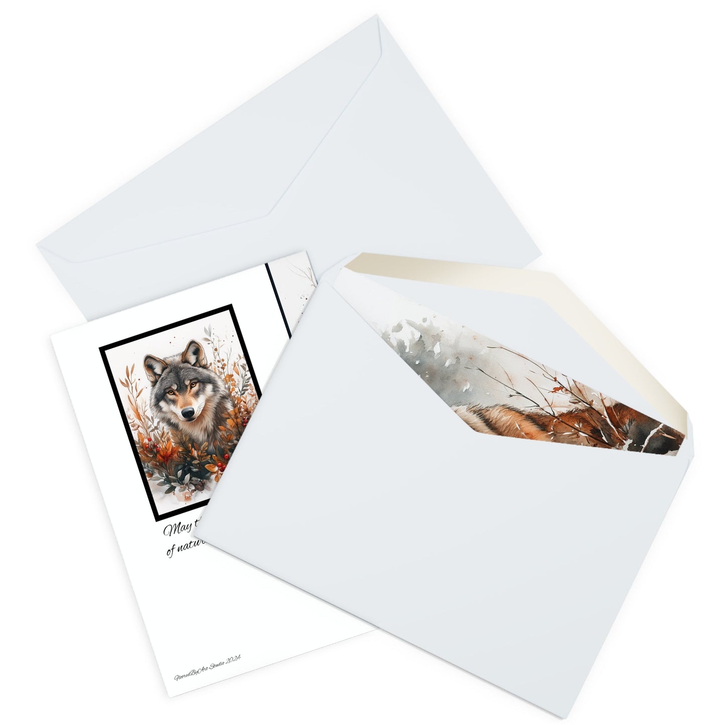 5 Wildlife Nature Wolf Card, Winter Wolf Design Blank Greeting Cards - FlooredByArt