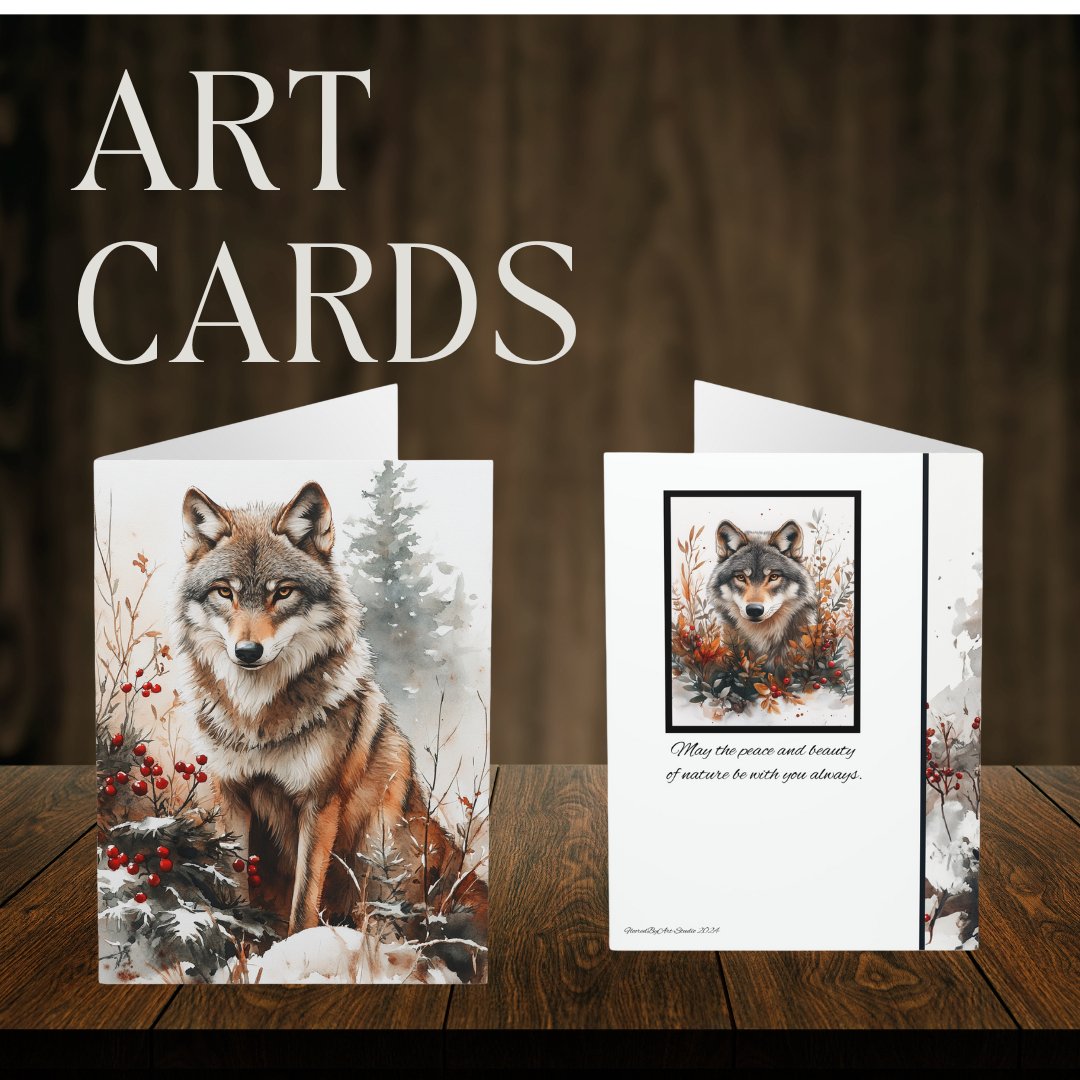 5 Wildlife Nature Wolf Card, Winter Wolf Design Blank Greeting Cards - FlooredByArt