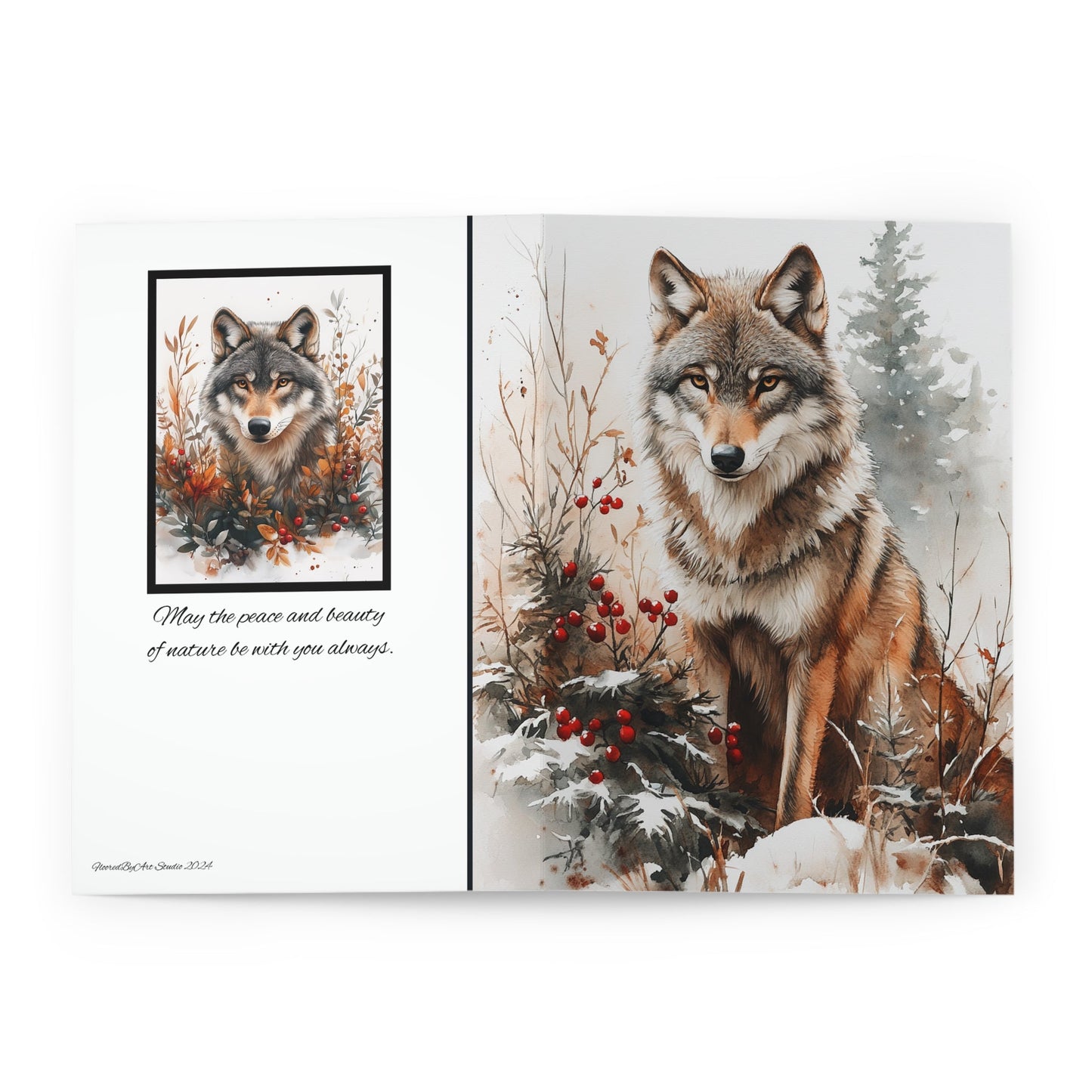 5 Wildlife Nature Wolf Card, Winter Wolf Design Blank Greeting Cards - FlooredByArt