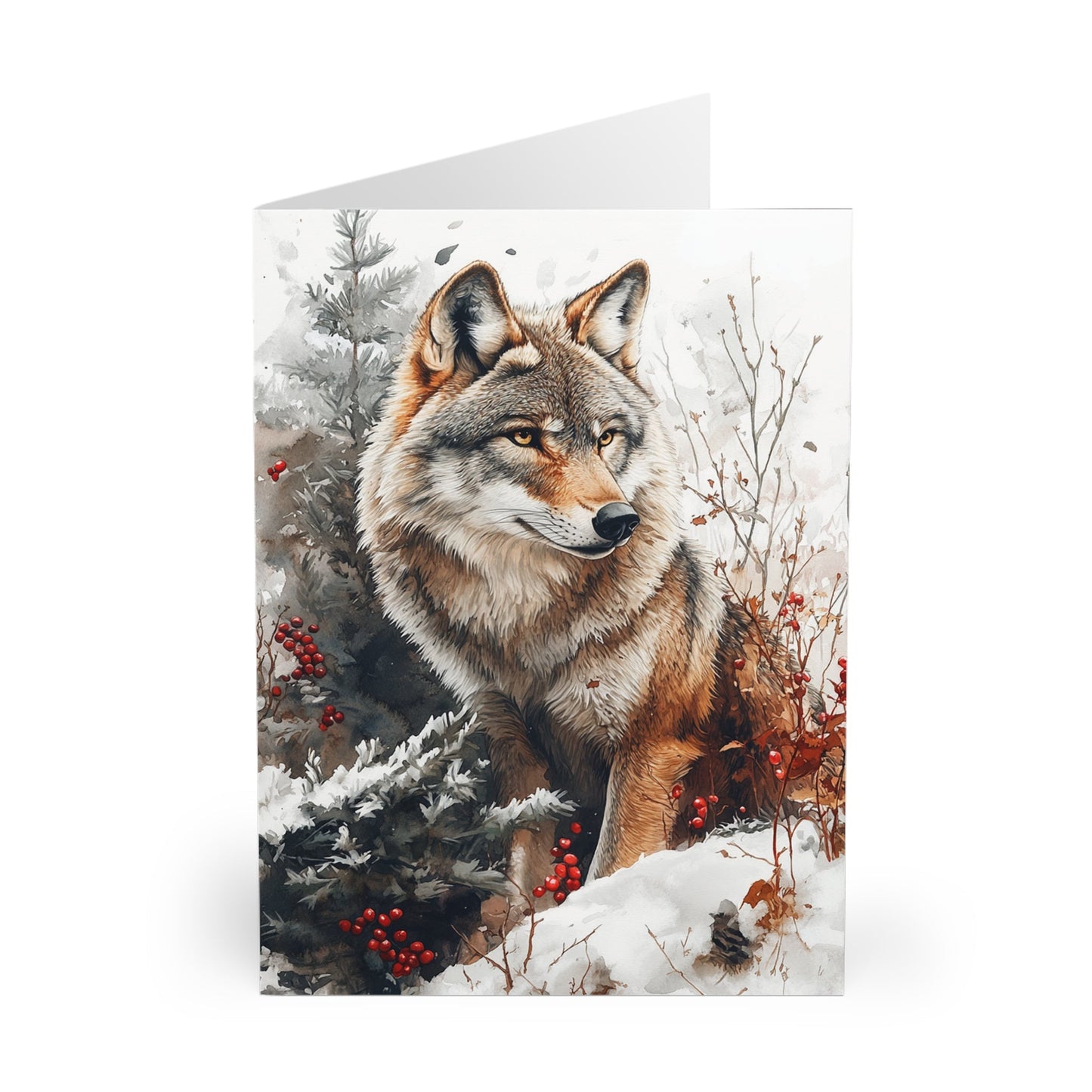 5 Wildlife Nature Wolf Cards, Christmas Holiday or All Occasion, Blank Greeting Cards - FlooredByArt