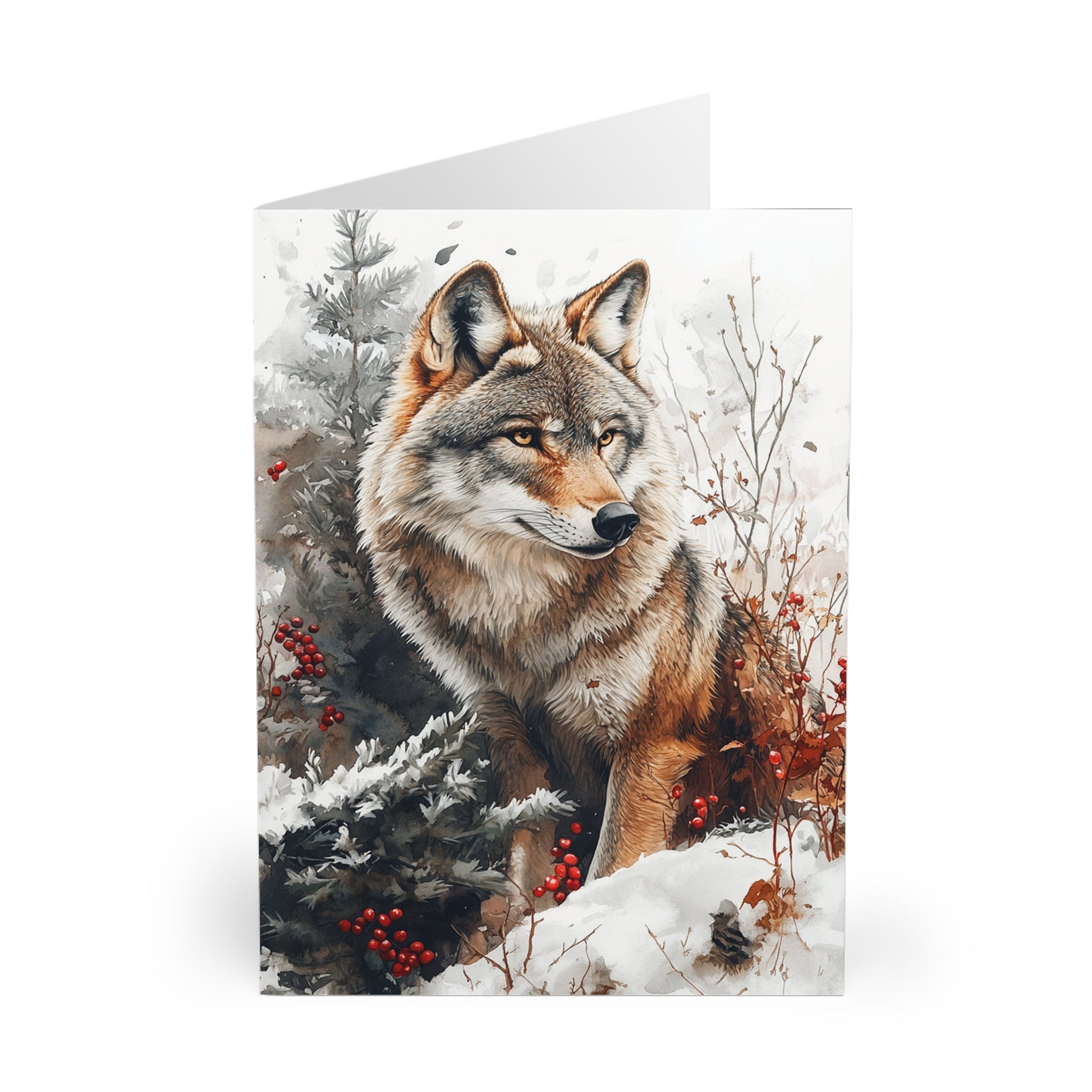 5 Wildlife Nature Wolf Cards, Christmas Holiday or All Occasion, Blank Greeting Cards - FlooredByArt