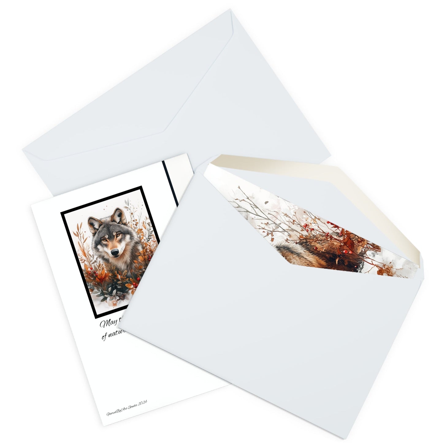 5 Wildlife Nature Wolf Cards, Christmas Holiday or All Occasion, Blank Greeting Cards - FlooredByArt