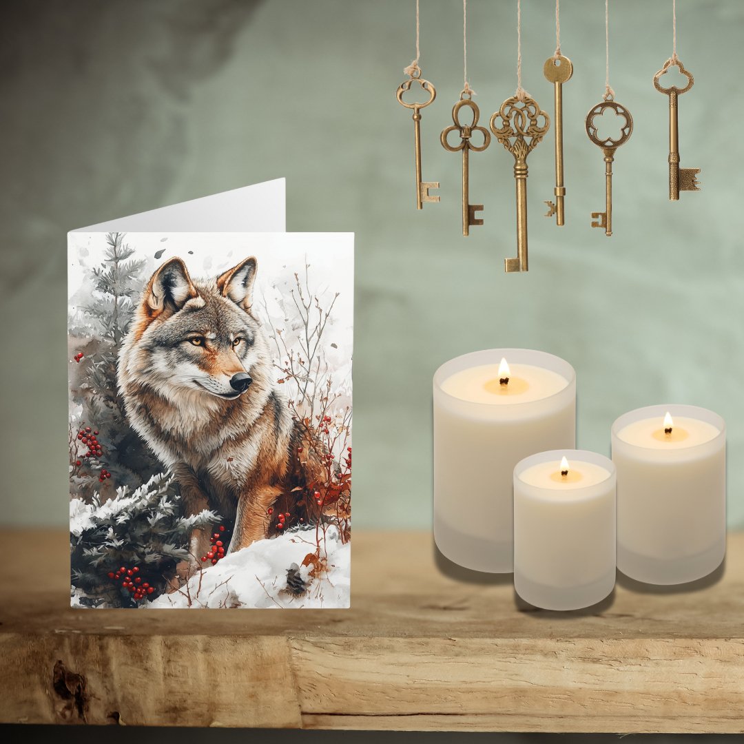 5 Wildlife Nature Wolf Cards, Christmas Holiday or All Occasion, Blank Greeting Cards - FlooredByArt