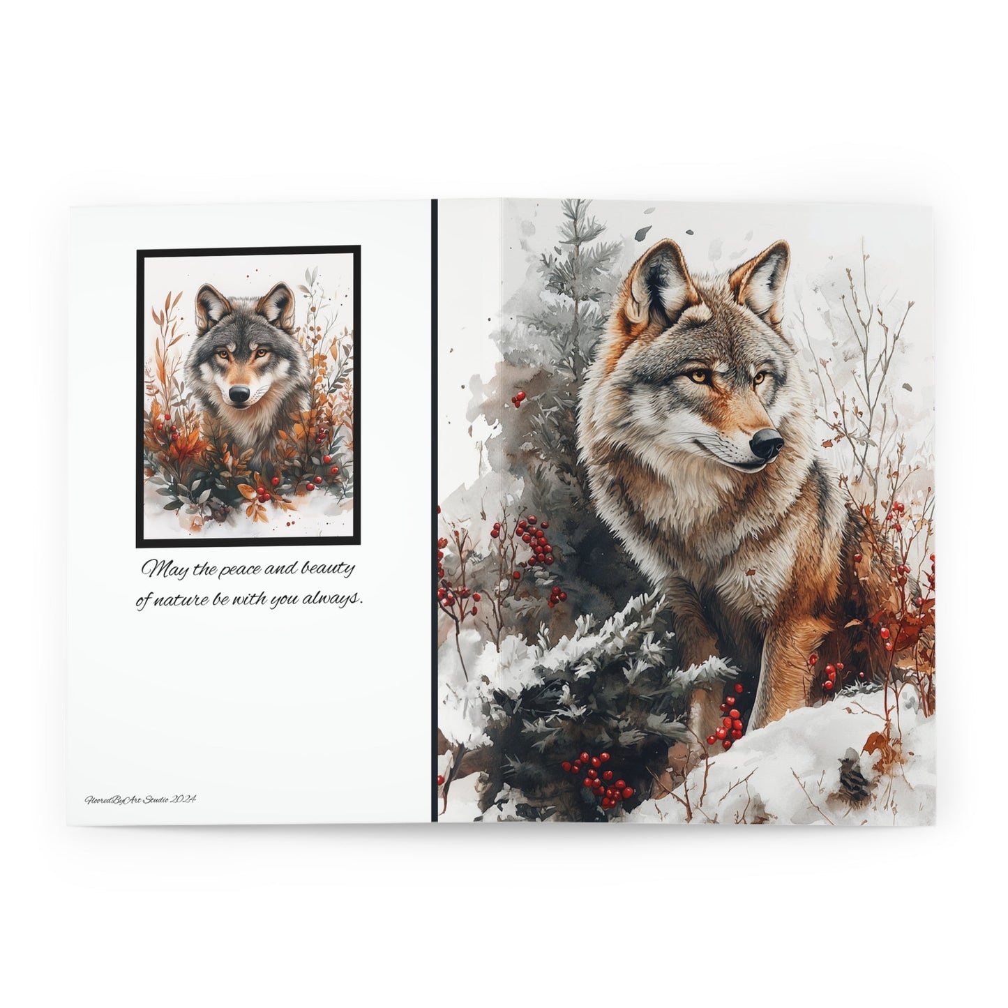 5 Wildlife Nature Wolf Cards, Christmas Holiday or All Occasion, Blank Greeting Cards - FlooredByArt
