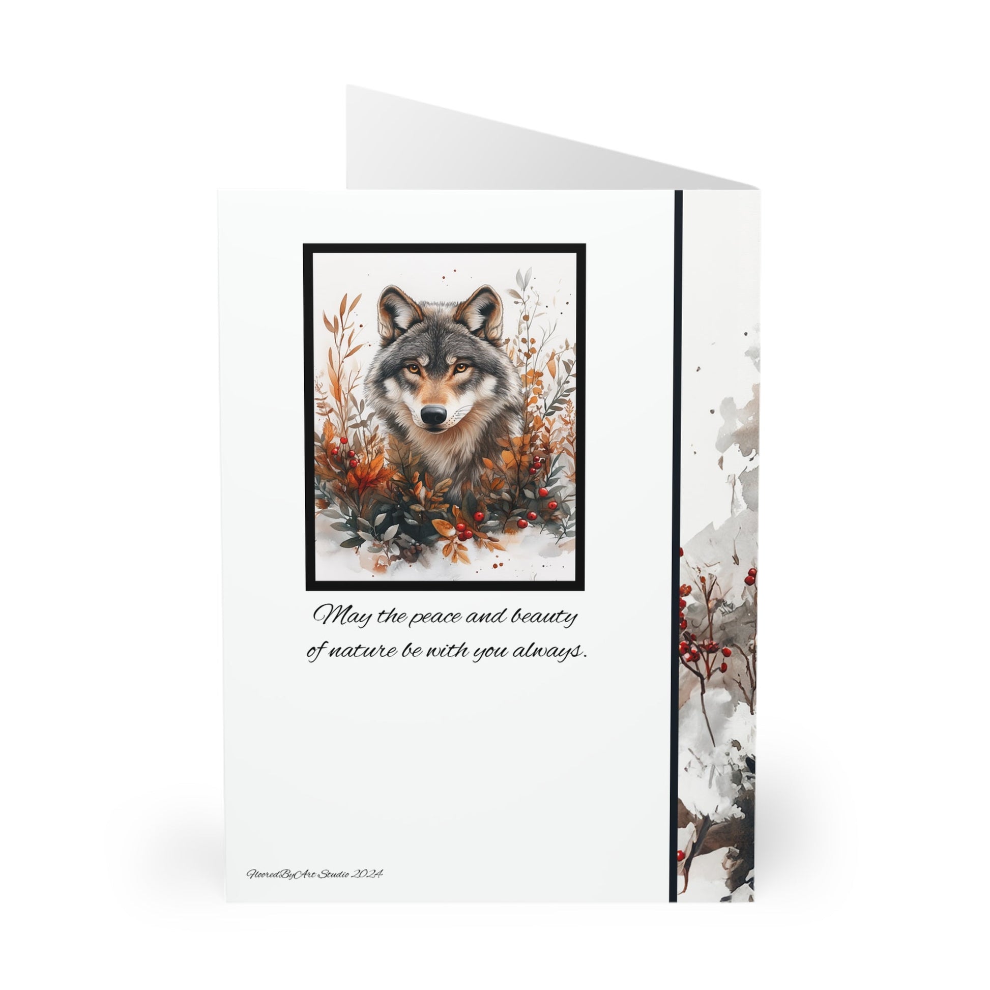 5 Wildlife Nature Wolf Cards, Christmas Holiday or All Occasion, Blank Greeting Cards - FlooredByArt