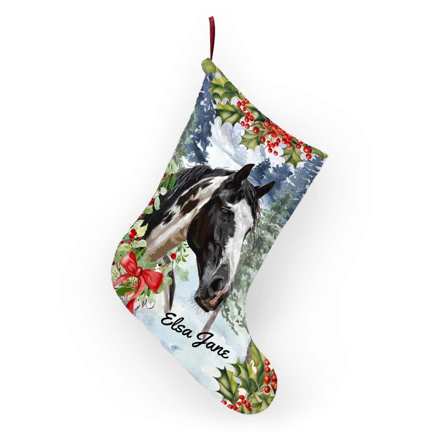 Paint Horse Christmas Stocking, Black & White Horse