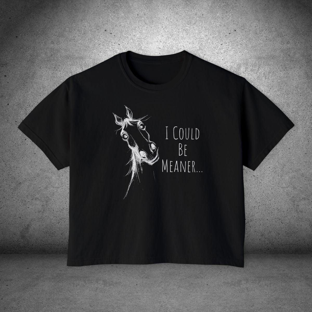 Funny Horse Women's Boxy Tee - " I could be meaner" - Crop Top Tee