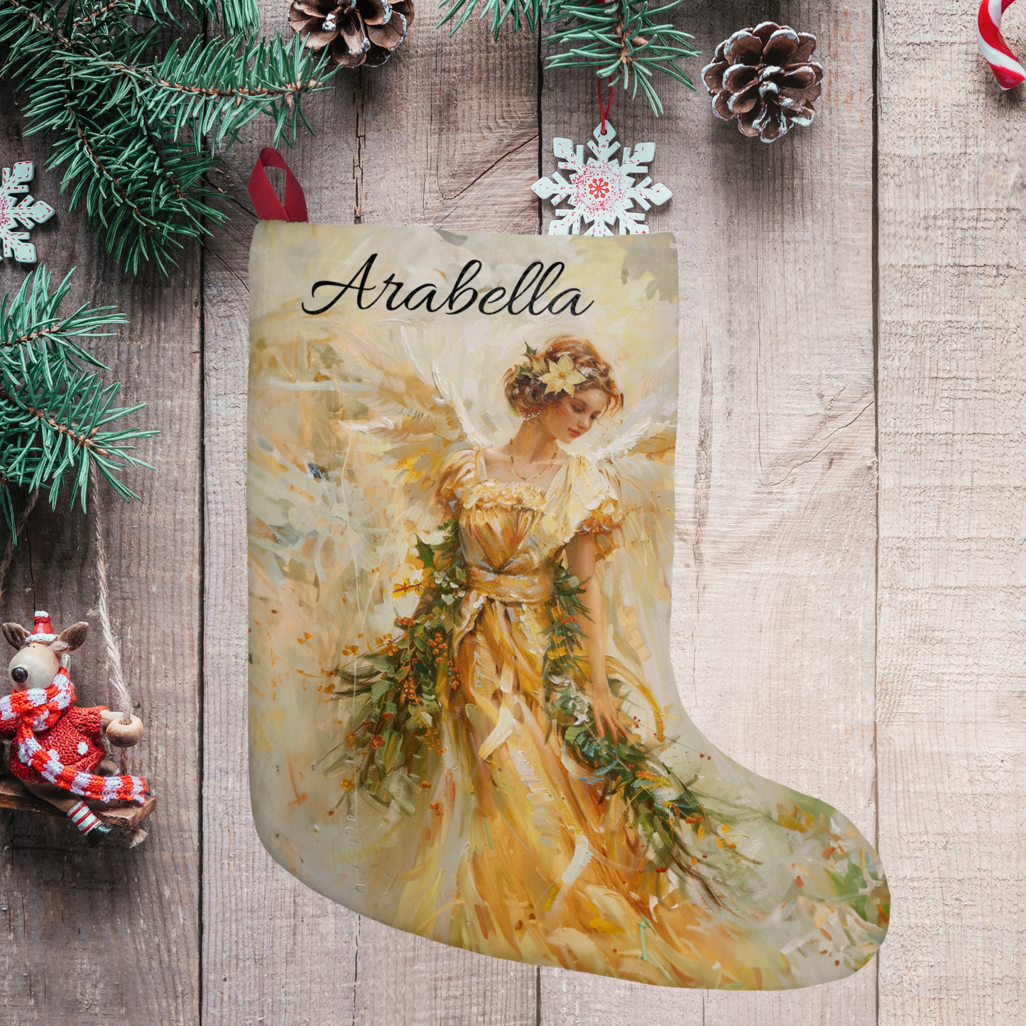 Golden Angel Christmas Stocking: Christmas Decor, Gift for Family or Friends Made in USA