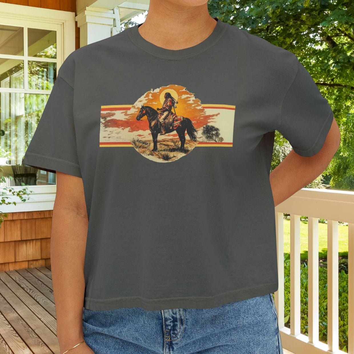 American Indian Spirit Crop Top – Western Heritage Comfort Colors T-Shirt for Women - FlooredByArt