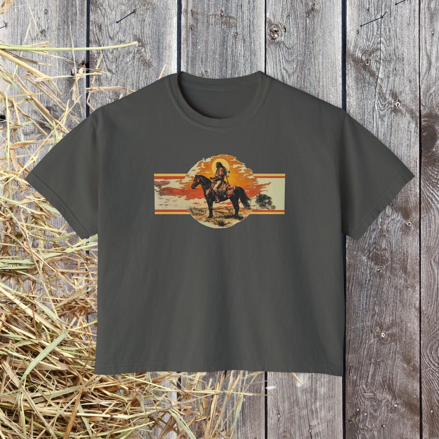 American Indian Spirit Crop Top – Western Heritage Comfort Colors T-Shirt for Women - FlooredByArt