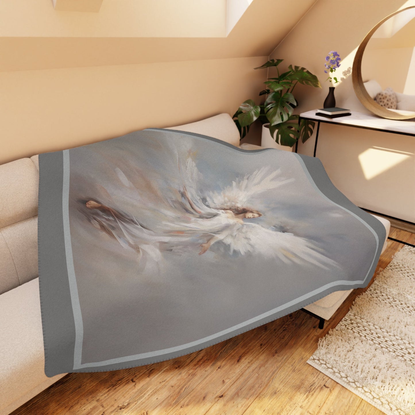 Angel Throw Blanket, Unique Religious Art Design, Personalized Mom - FlooredByArt