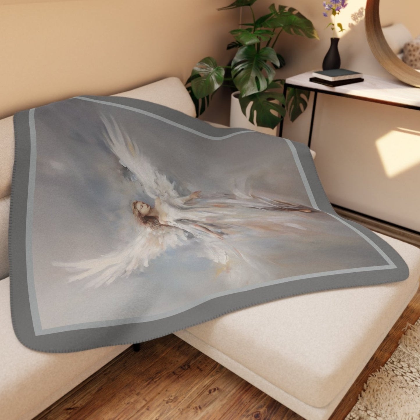 Angel Throw Blanket, Unique Religious Art Design, Personalized Mom - FlooredByArt