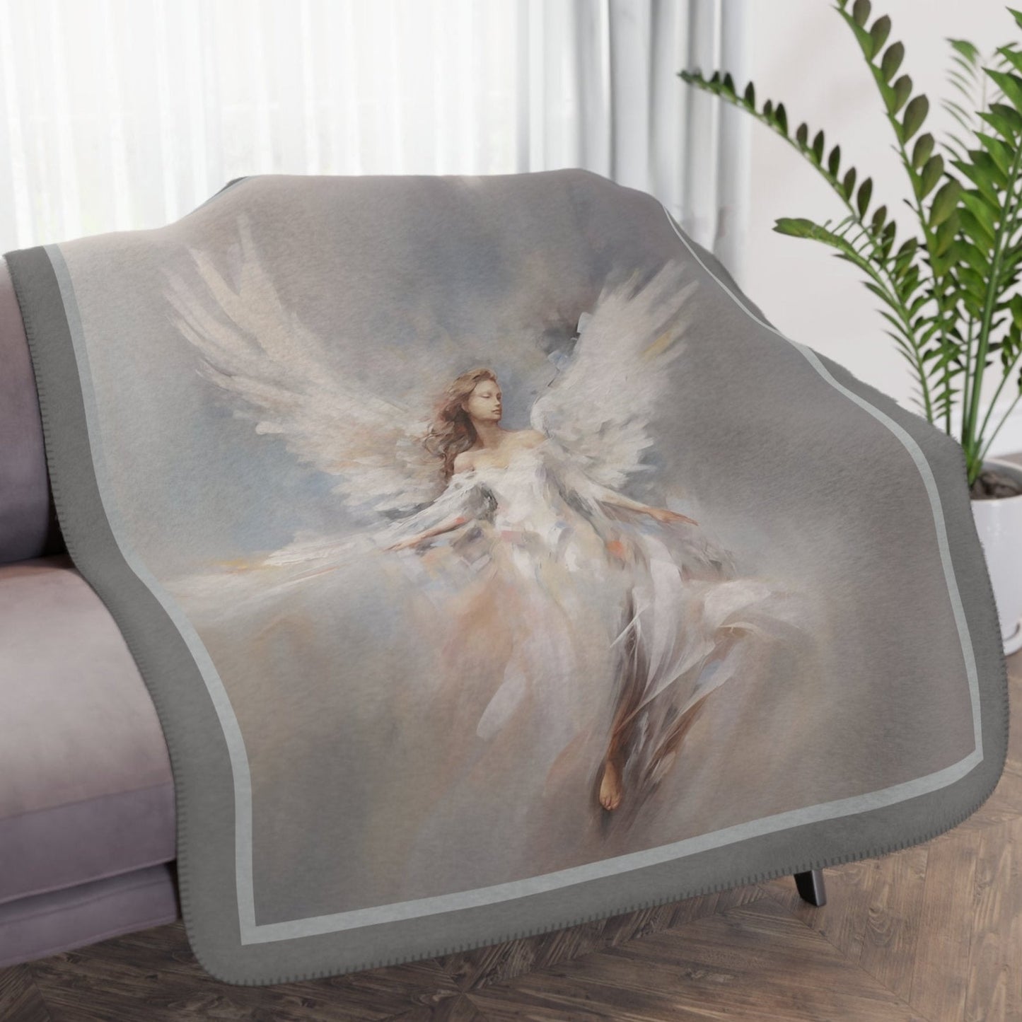Angel Throw Blanket, Unique Religious Art Design, Personalized Mom - FlooredByArt