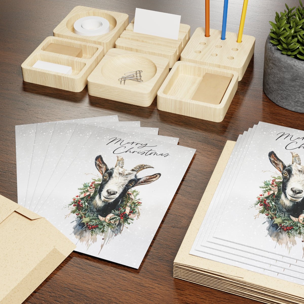 Baby Christmas Goat, Original Artwork Design, Blank Christmas Cards - Set of 10 or 1 - FlooredByArt