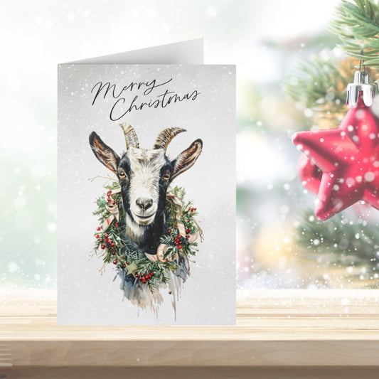 Baby Christmas Goat, Original Artwork Design, Blank Christmas Cards - Set of 10 or 1 - FlooredByArt