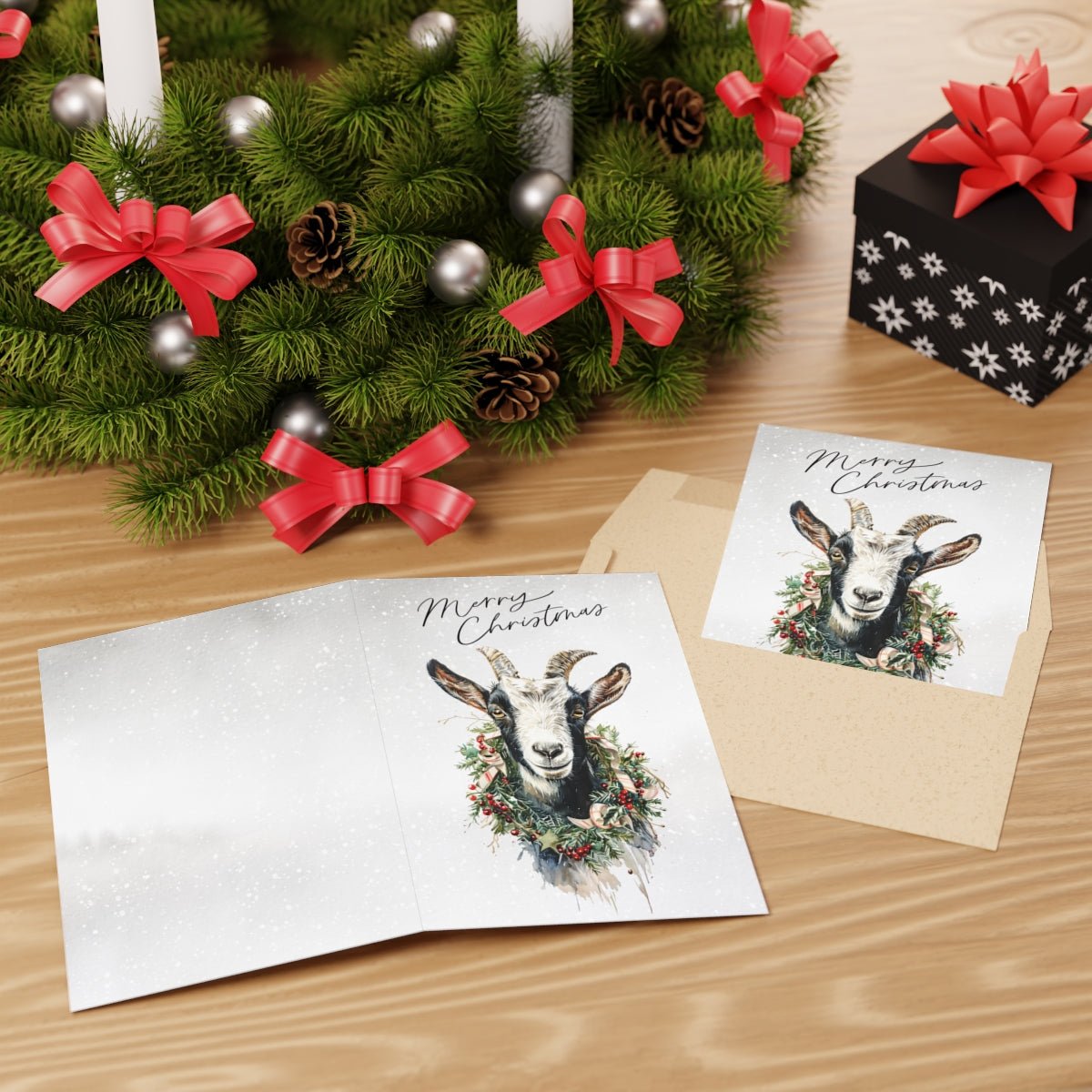 Baby Christmas Goat, Original Artwork Design, Blank Christmas Cards - Set of 10 or 1 - FlooredByArt